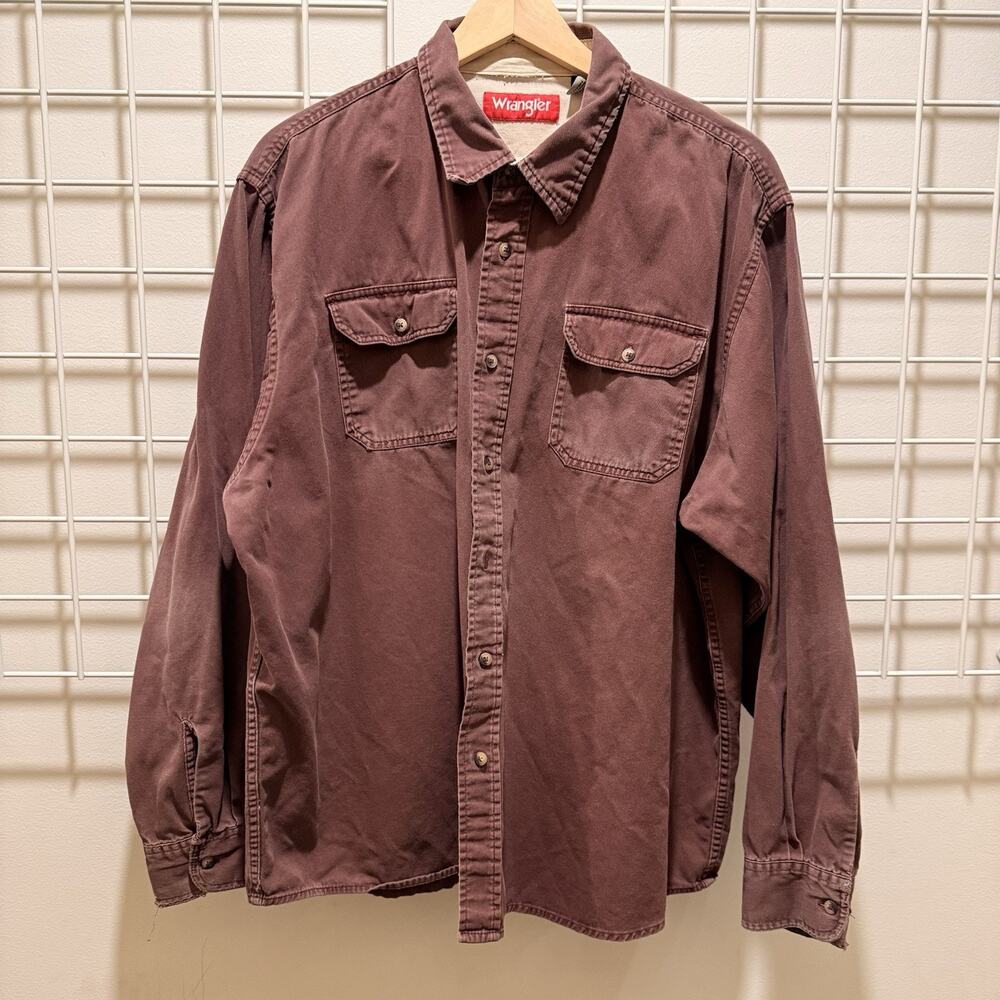 Wrangler Faded Maroon Button Up Work Shirt Mens 2XL Cotton Long Sleeve Snaps